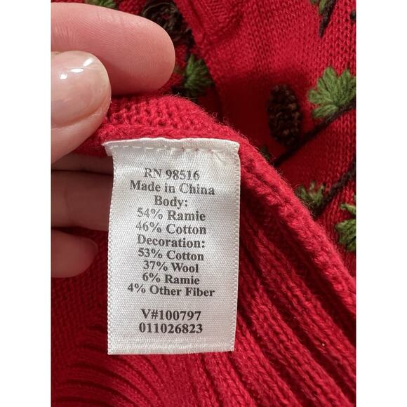 Coldwater Creek Women's Wool Embroidered Holiday Cardigan Sweater Sz M Red Cozy - Picture 5 of 8